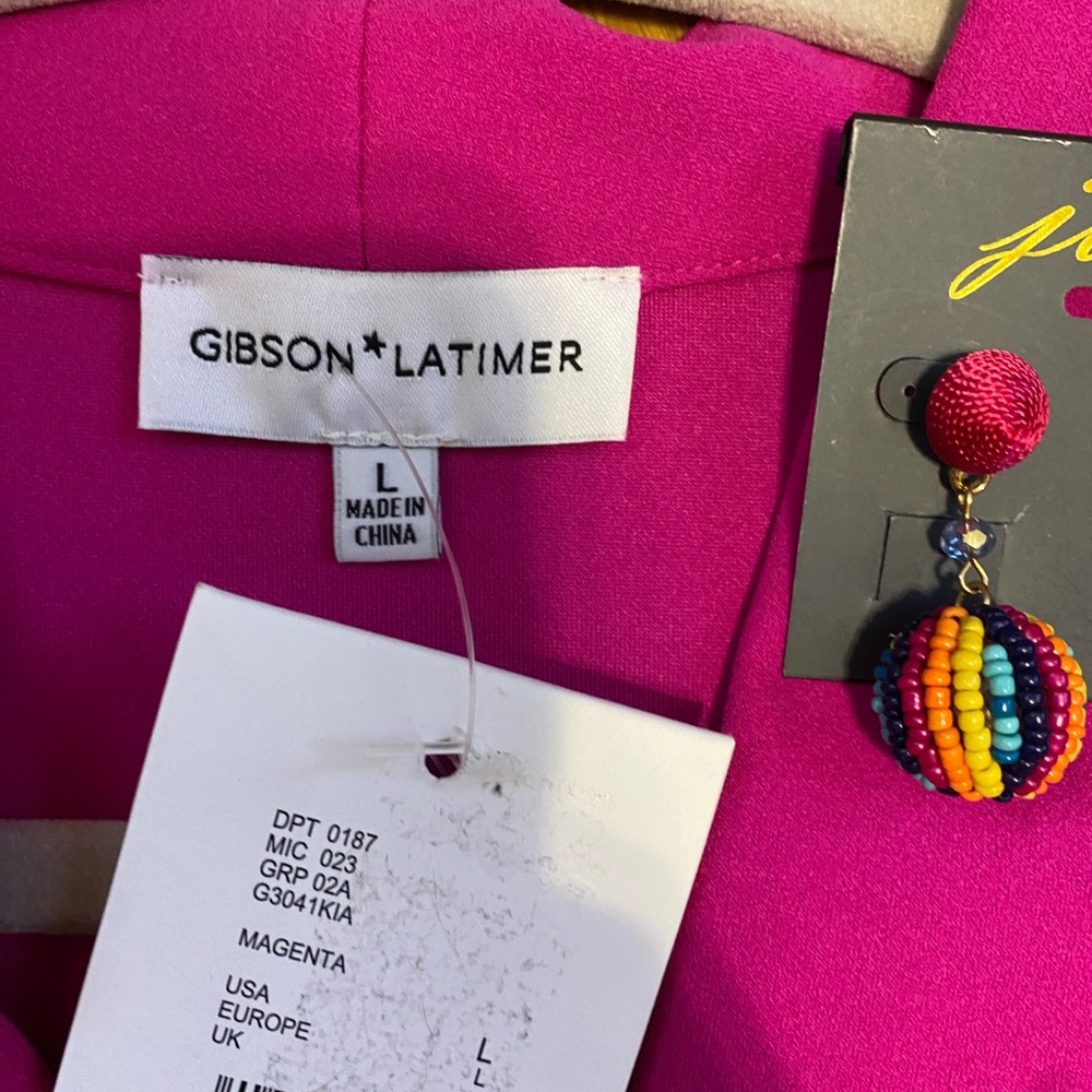 Gibson Latimer Fuchsia Midi Dress; size Large; earrings FREE - Picture 2 of 5